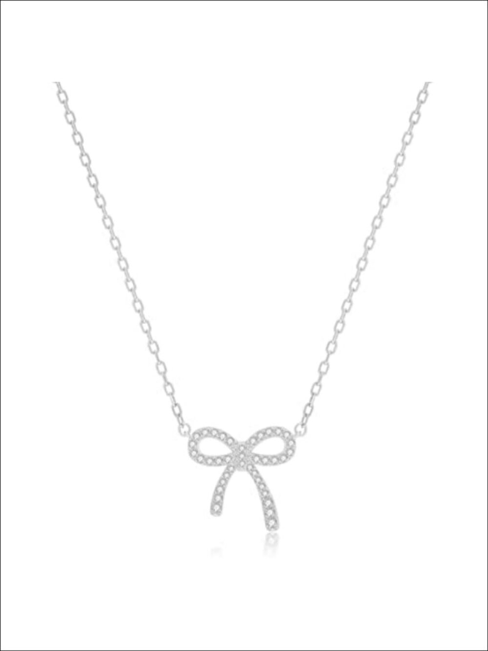 Sterling Silver Bow Necklace Cubic Zirconia Adjustable Dainty Gift